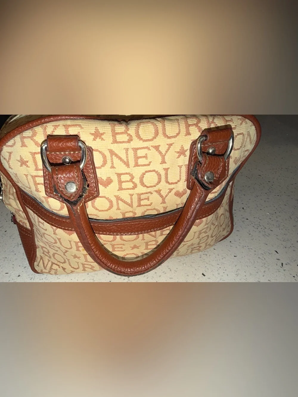 Dooney & Bourke Cream and Brown Logo Dome Satchel